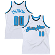 Load image into Gallery viewer, Custom White Blue-Black Authentic Throwback Basketball Jersey
