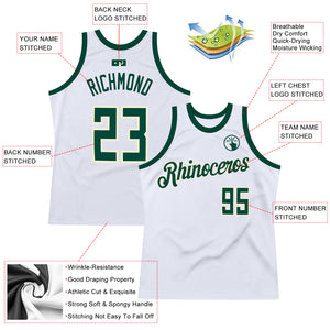 Custom White Hunter Green-Cream Authentic Throwback Basketball Jersey