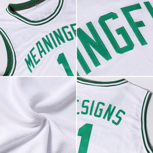 Custom White Hunter Green-Cream Authentic Throwback Basketball Jersey