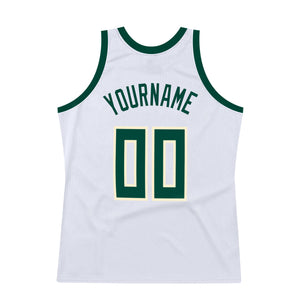 Custom White Hunter Green-Cream Authentic Throwback Basketball Jersey