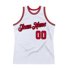 Load image into Gallery viewer, Custom White Red-Black Authentic Throwback Basketball Jersey
