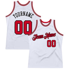 Load image into Gallery viewer, Custom White Red-Black Authentic Throwback Basketball Jersey
