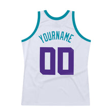 Laden Sie das Bild in den Galerie-Viewer, Custom White Purple-Teal Authentic Throwback Basketball Jersey

