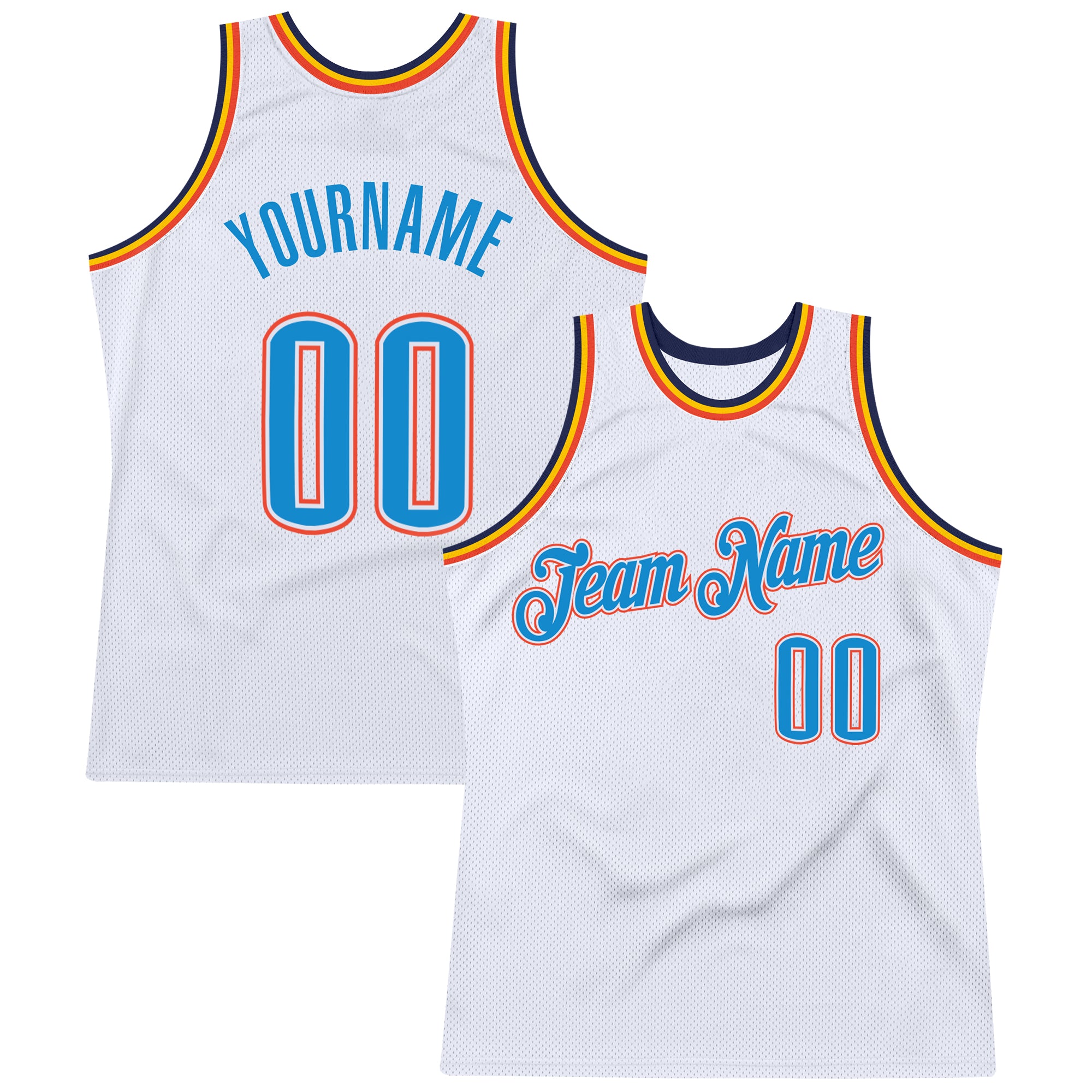 Custom Team Orange Basketball Authentic Blue Throwback Jersey White