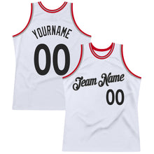 Laden Sie das Bild in den Galerie-Viewer, Custom White Black-Red Authentic Throwback Basketball Jersey
