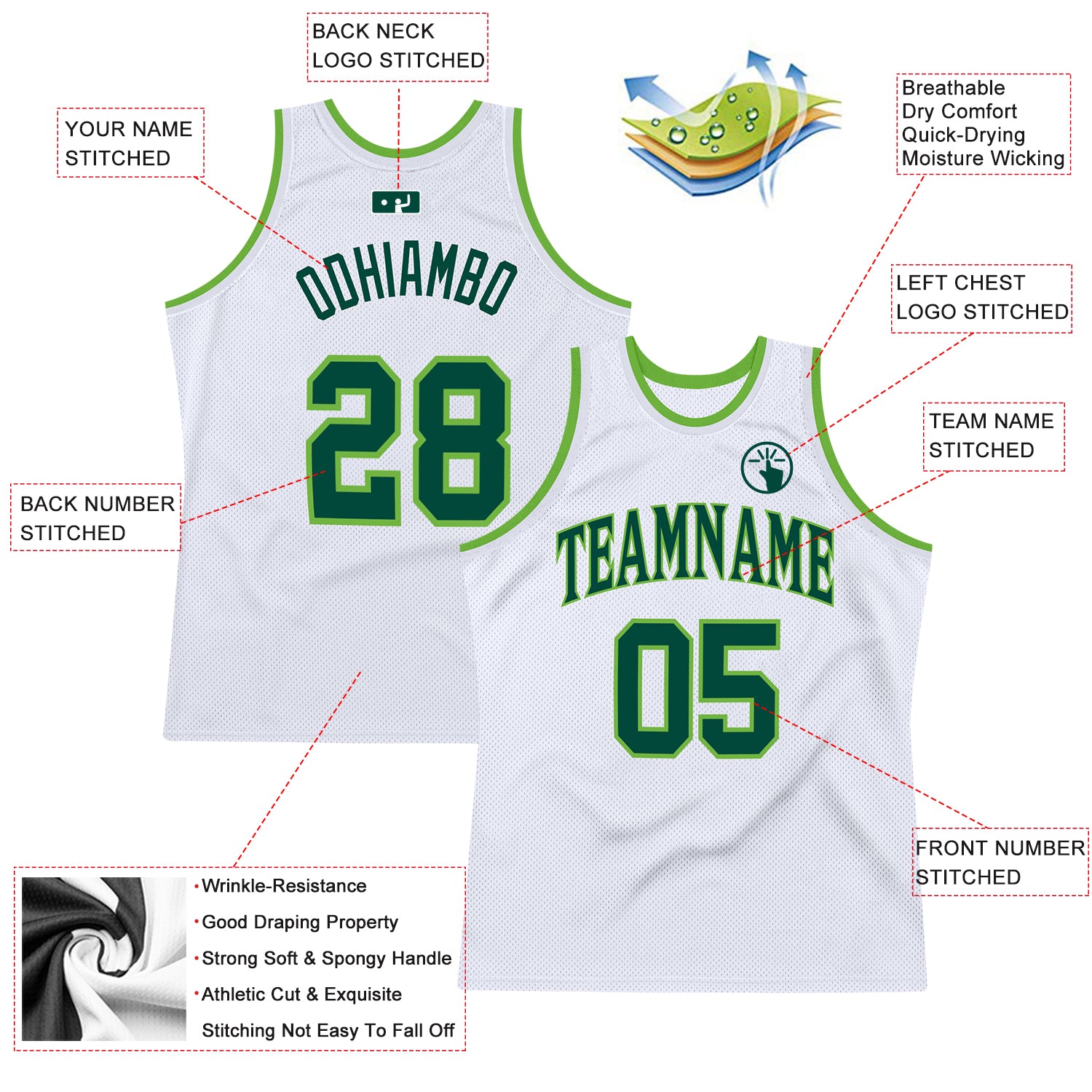 Custom Neon Green White V-Neck Basketball Jersey