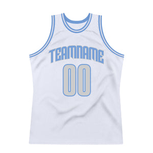 Custom White Light Gray-Light Blue Authentic Throwback Basketball Jersey