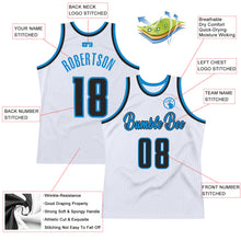 Load image into Gallery viewer, Custom White Black-Blue Authentic Throwback Basketball Jersey
