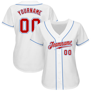 Custom White Red-Light Blue Authentic Baseball Jersey