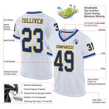 Load image into Gallery viewer, Custom White Navy-Light Blue Mesh Authentic Throwback Football Jersey
