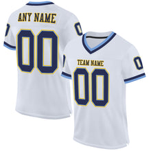 Laden Sie das Bild in den Galerie-Viewer, Custom White Navy-Light Blue Mesh Authentic Throwback Football Jersey
