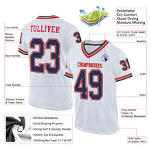 Laden Sie das Bild in den Galerie-Viewer, Custom White Navy-Red Mesh Authentic Throwback Football Jersey
