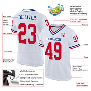 Custom White Red-Royal Mesh Authentic Throwback Football Jersey