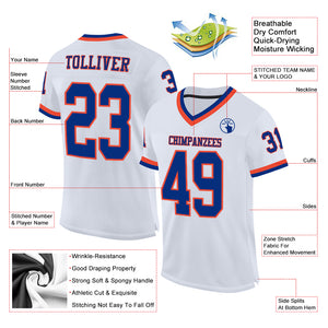 Custom White Royal-Orange Mesh Authentic Throwback Football Jersey