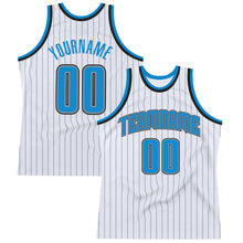 Load image into Gallery viewer, Custom White Black Pinstripe Blue-Gray Authentic Basketball Jersey
