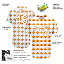 Загрузить изображение в средство просмотра галереи, Custom White White-Texas Orange 3D Pattern Design Halloween Pumpkins Funny Faces Authentic Baseball Jersey
