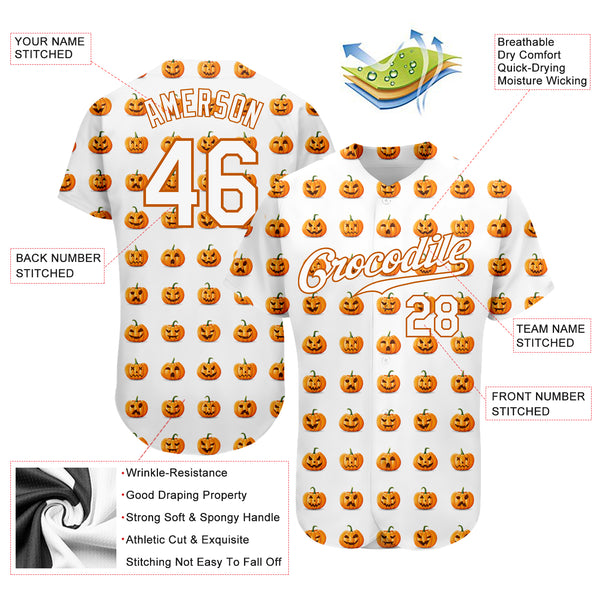 Cheap Custom White White-Texas Orange 3D Pattern Design Halloween Pumpkins  Funny Faces Authentic Baseball Jersey Free Shipping – CustomJerseysPro