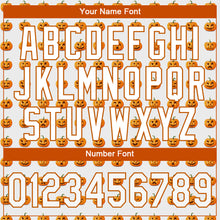 Загрузить изображение в средство просмотра галереи, Custom White White-Texas Orange 3D Pattern Design Halloween Pumpkins Funny Faces Authentic Baseball Jersey

