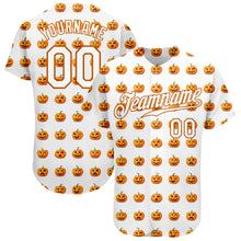 Загрузить изображение в средство просмотра галереи, Custom White White-Texas Orange 3D Pattern Design Halloween Pumpkins Funny Faces Authentic Baseball Jersey
