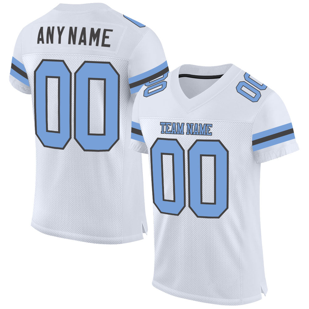 Custom White Light Blue-Steel Gray Mesh Authentic Football Jersey