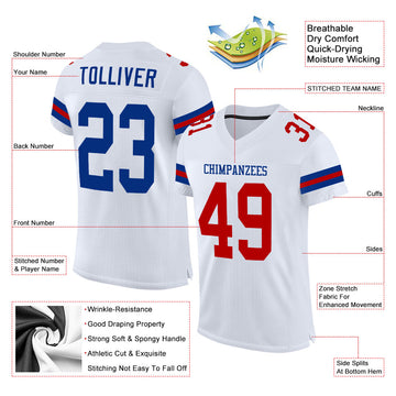 Custom White Royal-Red Mesh Authentic Football Jersey