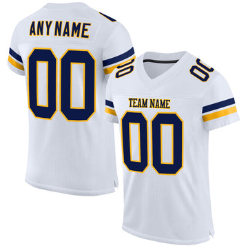 Custom White Navy-Gold Mesh Authentic Football Jersey