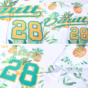 Custom White Kelly Green-Gold 3D Pattern Design Pineapples Authentic Baseball Jersey