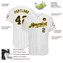 Load image into Gallery viewer, Custom White Black Pinstripe Black-Gold Authentic Baseball Jersey
