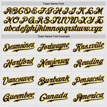 Load image into Gallery viewer, Custom White Black Pinstripe Black-Gold Authentic Baseball Jersey

