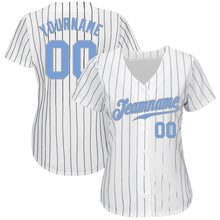 Load image into Gallery viewer, Custom White Navy Pinstripe Light Blue-Gray Authentic Baseball Jersey
