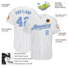 Load image into Gallery viewer, Custom White Navy Pinstripe Light Blue-Gray Authentic Baseball Jersey
