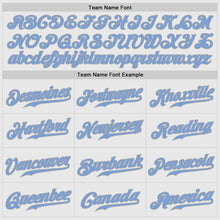 Load image into Gallery viewer, Custom White Navy Pinstripe Light Blue-Gray Authentic Baseball Jersey
