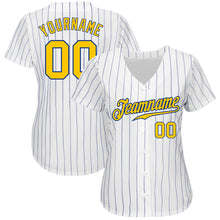 Загрузить изображение в средство просмотра галереи, Custom White Royal Pinstripe Gold-Royal Authentic Baseball Jersey
