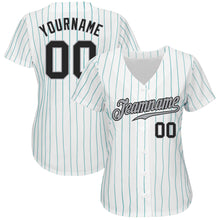 Load image into Gallery viewer, Custom White Teal Pinstripe Black-Gray Authentic Baseball Jersey
