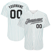 Load image into Gallery viewer, Custom White Teal Pinstripe Black-Gray Authentic Baseball Jersey
