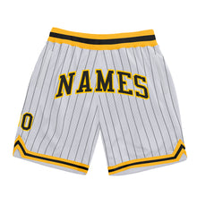 Load image into Gallery viewer, Custom White Black Pinstripe Black-Gold Authentic Basketball Shorts
