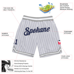Custom White Navy Pinstripe Navy-Gray Authentic Basketball Shorts