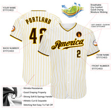 Загрузить изображение в средство просмотра галереи, Custom White Gold Pinstripe Brown-Gold Authentic Baseball Jersey
