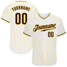 Загрузить изображение в средство просмотра галереи, Custom White Gold Pinstripe Brown-Gold Authentic Baseball Jersey
