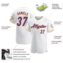 Laden Sie das Bild in den Galerie-Viewer, Custom White Purple-Gold Authentic Baseball Jersey

