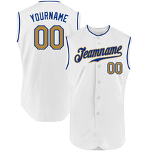 Load image into Gallery viewer, Custom White Old Gold-Royal Authentic Sleeveless Baseball Jersey

