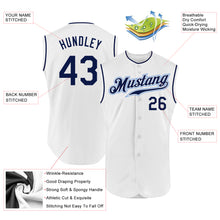 Load image into Gallery viewer, Custom White Navy Authentic Sleeveless Baseball Jersey
