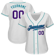 Laden Sie das Bild in den Galerie-Viewer, Custom White Purple-Teal Authentic Baseball Jersey
