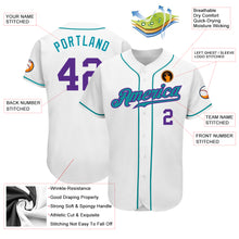 Load image into Gallery viewer, Custom White Purple-Teal Authentic Baseball Jersey
