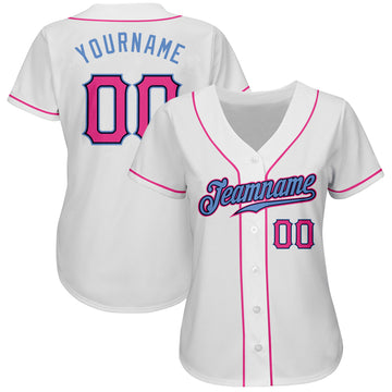 Custom White Pink-Light Blue Authentic Baseball Jersey
