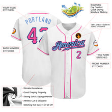 Laden Sie das Bild in den Galerie-Viewer, Custom White Pink-Light Blue Authentic Baseball Jersey
