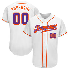 Laden Sie das Bild in den Galerie-Viewer, Custom White Purple-Orange Authentic Baseball Jersey

