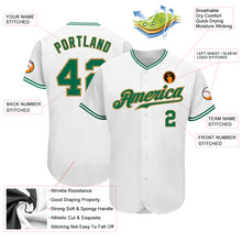 Laden Sie das Bild in den Galerie-Viewer, Custom White Kelly Green-Old Gold Authentic Baseball Jersey
