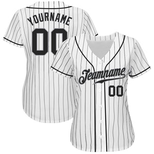 Custom White Black Pinstripe Black-Gray Authentic Baseball Jersey