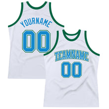 Загрузить изображение в средство просмотра галереи, Custom White Blue-Kelly Green Authentic Throwback Basketball Jersey
